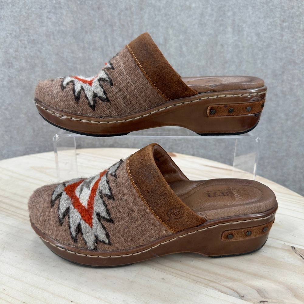 Born Bandy Clogs Women 6 Brown Wool Southwestern Suede Platform Mules BR0010106